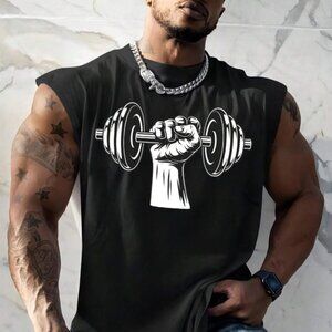 Men's Weightlifting Printed Tank Top in Black and White. Various Sizes.